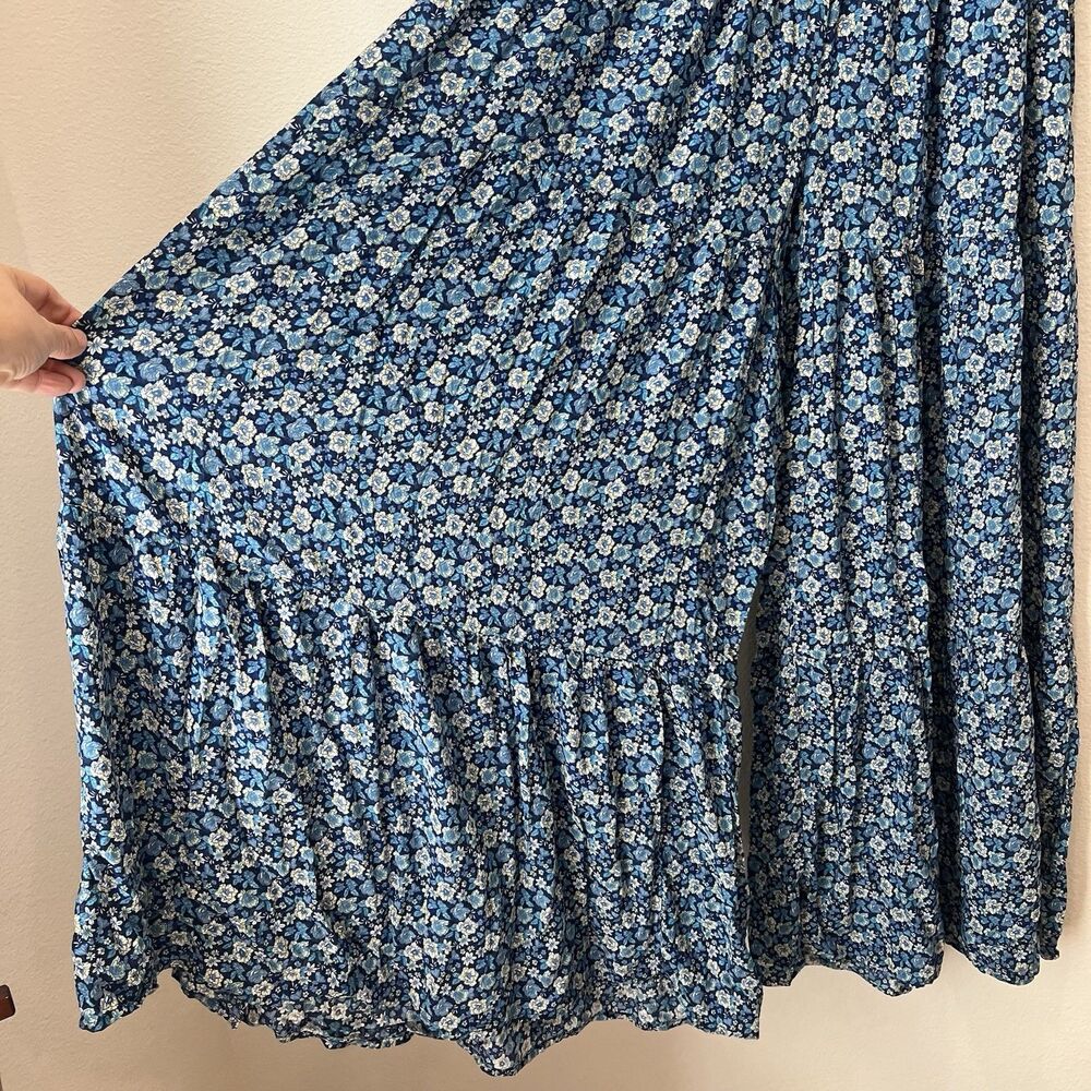 Aerie Smocked Waist Super Wide Leg Party Pants Women's M Boho Blue Floral - Picture 3 of 8